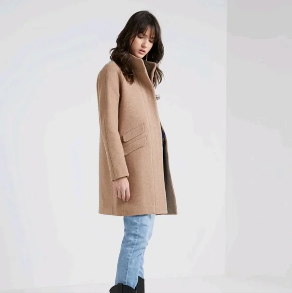 J.Crew Cocoon Coat Italian Stadium-Cloth Wool SANDSTONE - BEIGE Sz 2 (Stains) - Picture 2 of 16